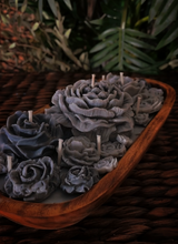 Load image into Gallery viewer, Grey Rose &amp; Peony Wood Dough Bowl Candle
